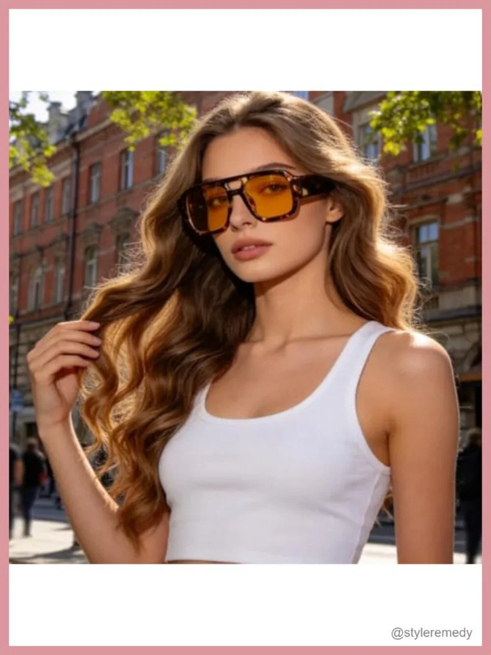 Retro Oversized Aviator Sunglasses Women Men Square Double Bridge UV400